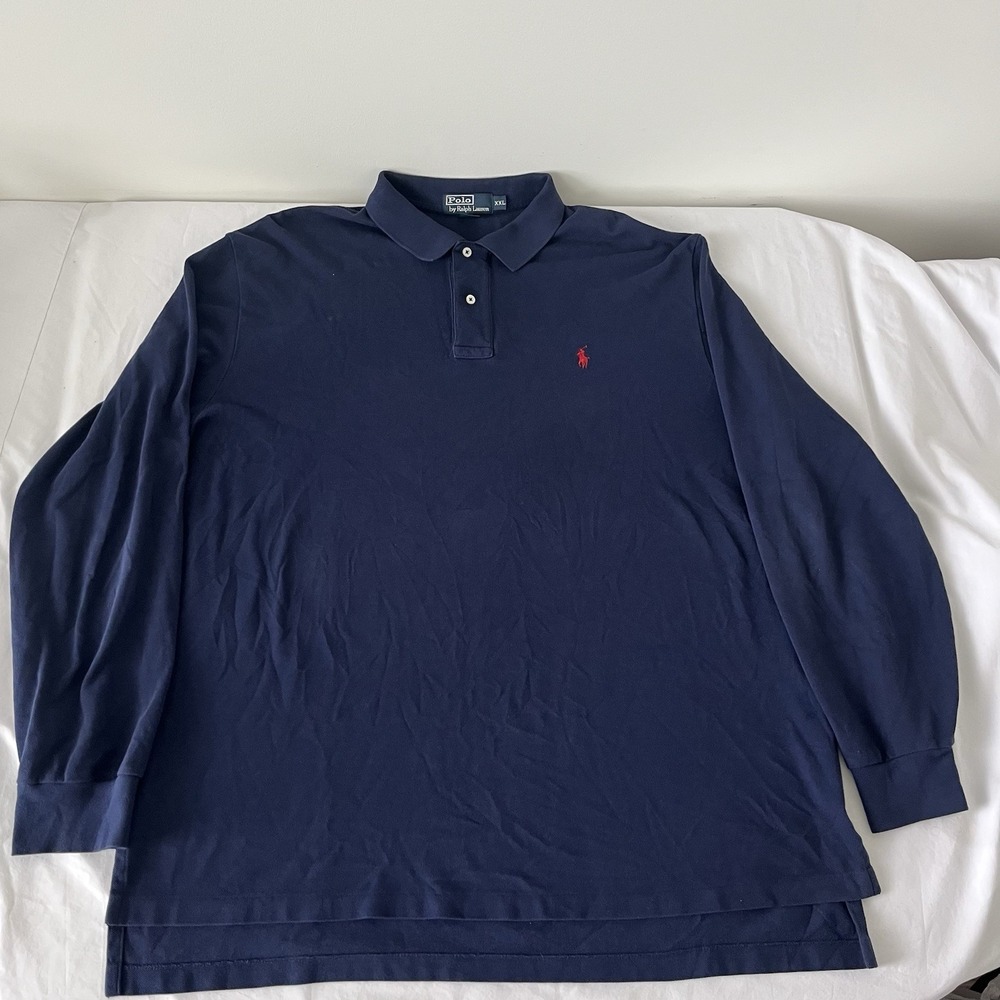 Vintage Polo Ralph Lauren Polo Shirt Long Sleeve Size 2XL Navy Blue Preppy 90s